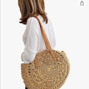 NWT $68 Crocheted Rattan Boho Hippie Vintage Look Slouchy Tote Shoulder Bag